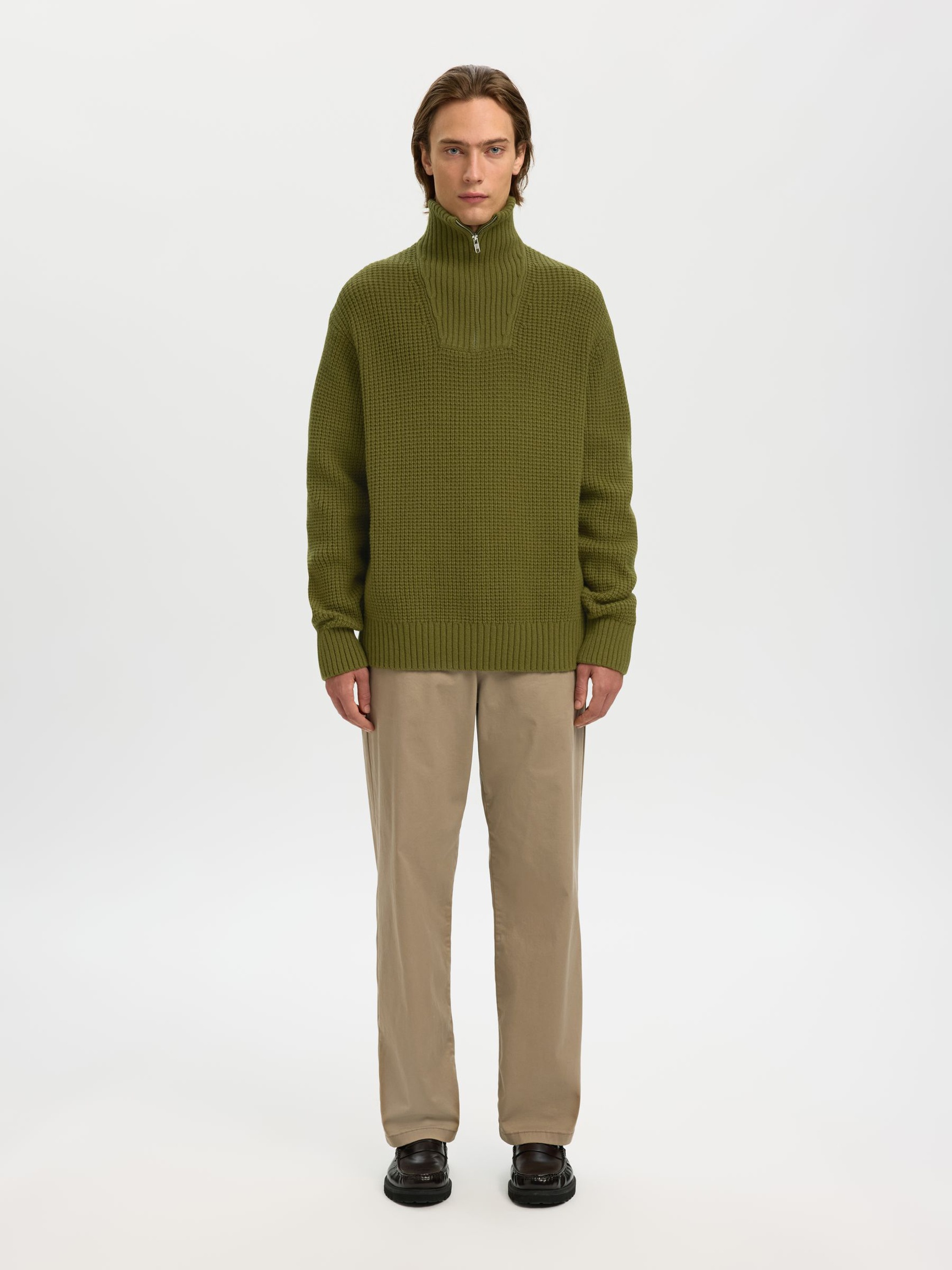 COTTON BLEND HALF-ZIP JUMPER, Avocado, highres