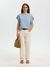 COTTON SHORT SLEEVED TOP, Dusty Blue, highres