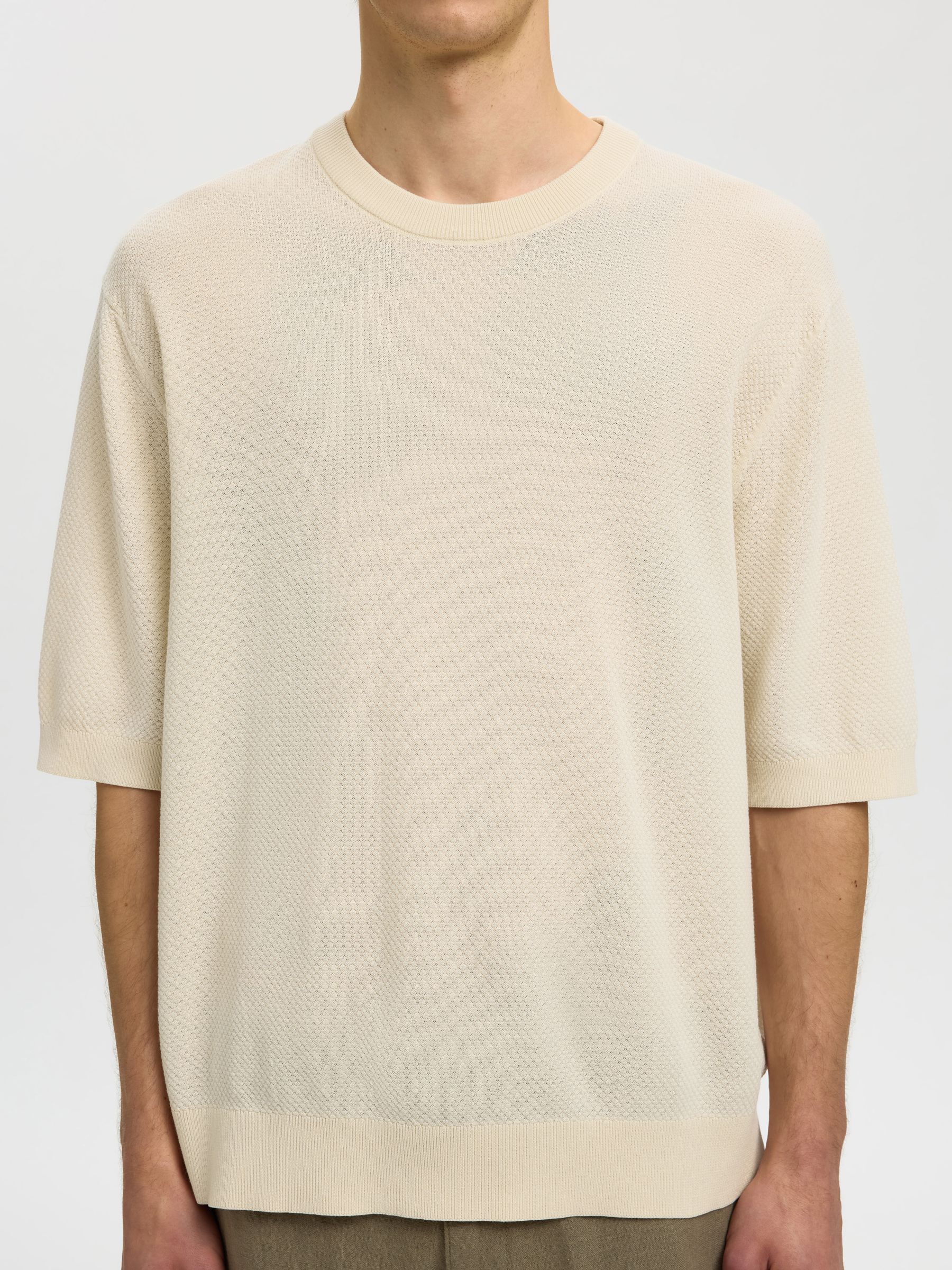 KNITTED COTTON T-SHIRT, Birch, highres