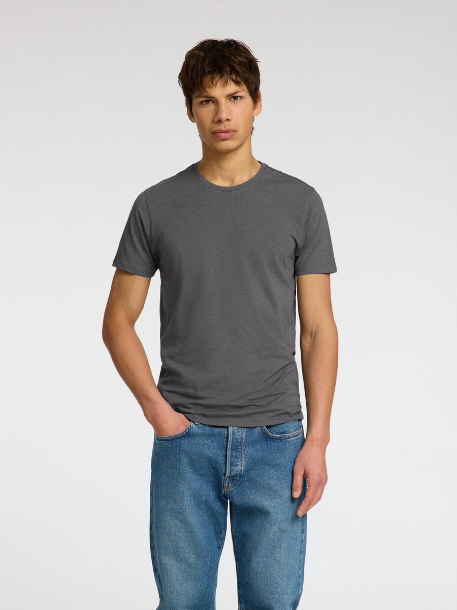 Selected LOT DE 3 PIÈCES EN COTON T-SHIRT, Medium Grey Melange, highres - 16094475_MediumGreyMelange_003.jpg