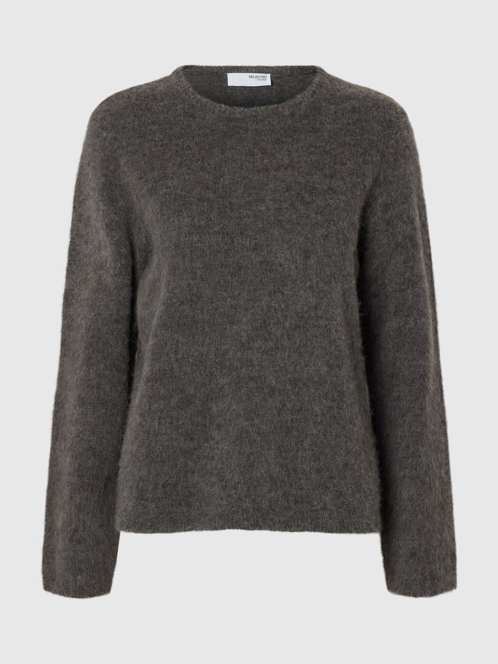 WOOL BLEND KNITTED JUMPER, Medium Grey Melange, highres