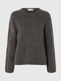 WOOL BLEND KNITTED JUMPER, Medium Grey Melange, highres