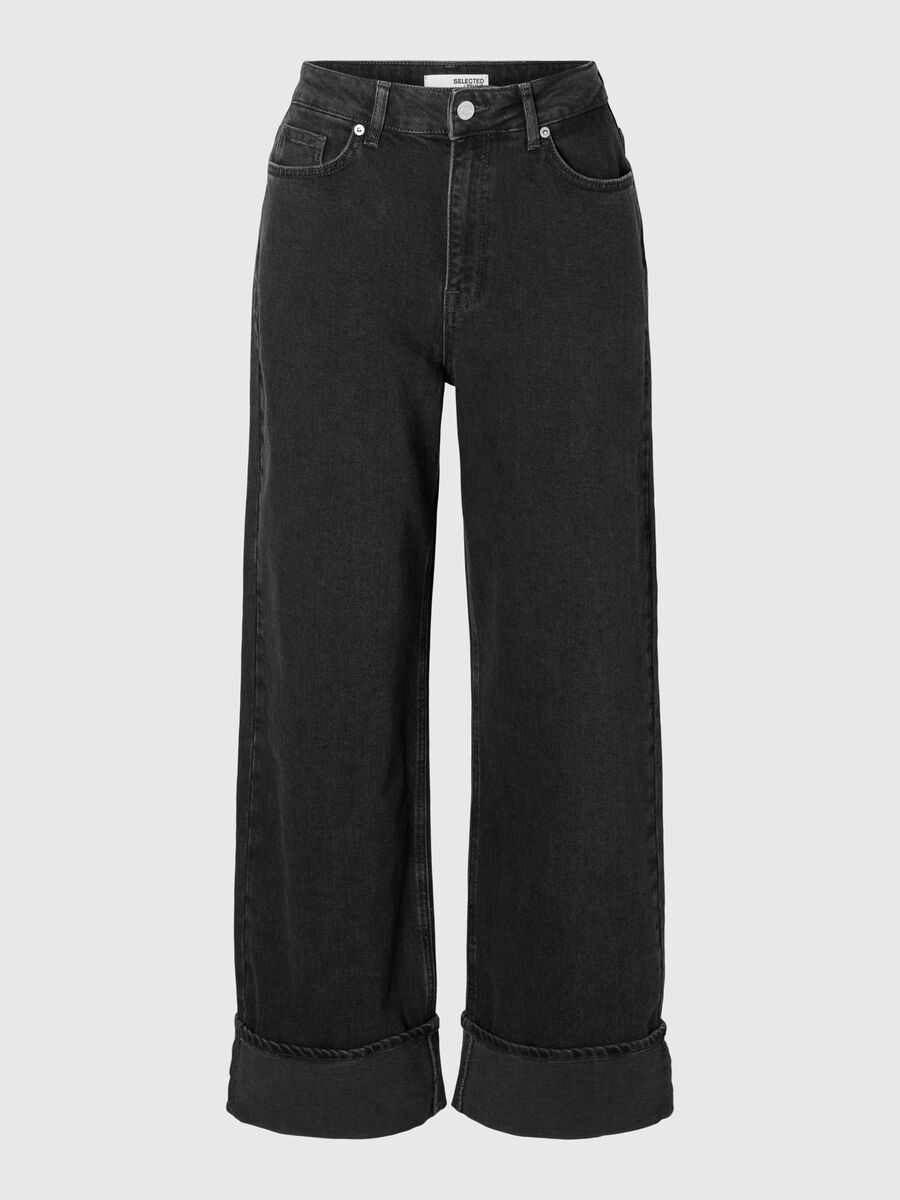 Selected HIGH WAISTED WIDE FIT JEANS, Black Denim, highres - 16094819_BlackDenim_001.jpg