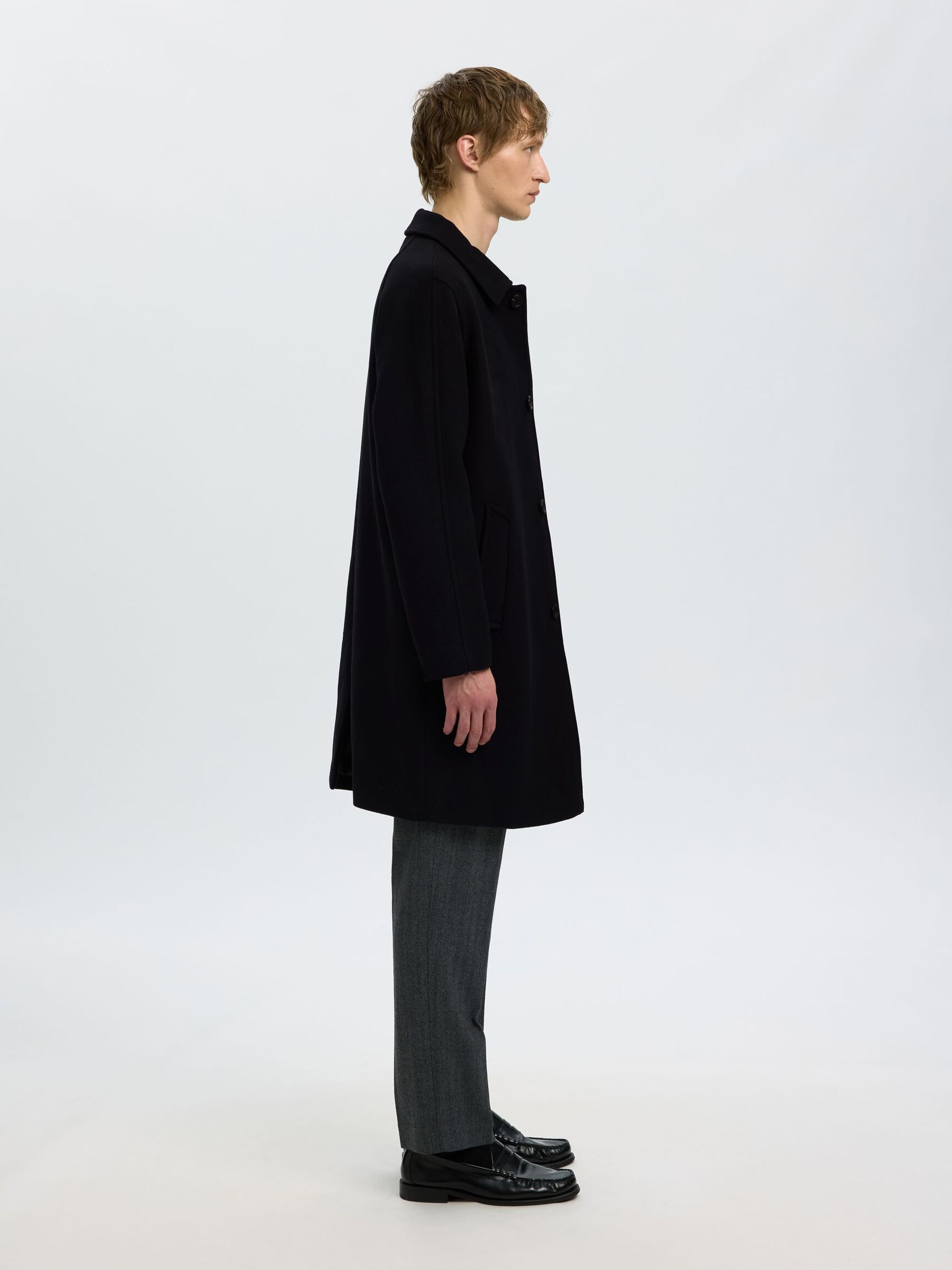 WOOL BLEND COAT, Black, highres