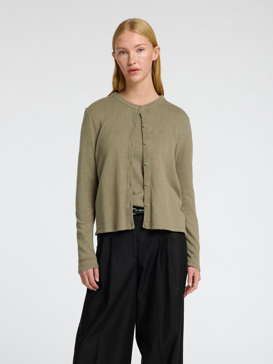 Selected LINEN BLEND KNITTED CARDIGAN, Vetiver, highres - 16096203_Vetiver_003.jpg