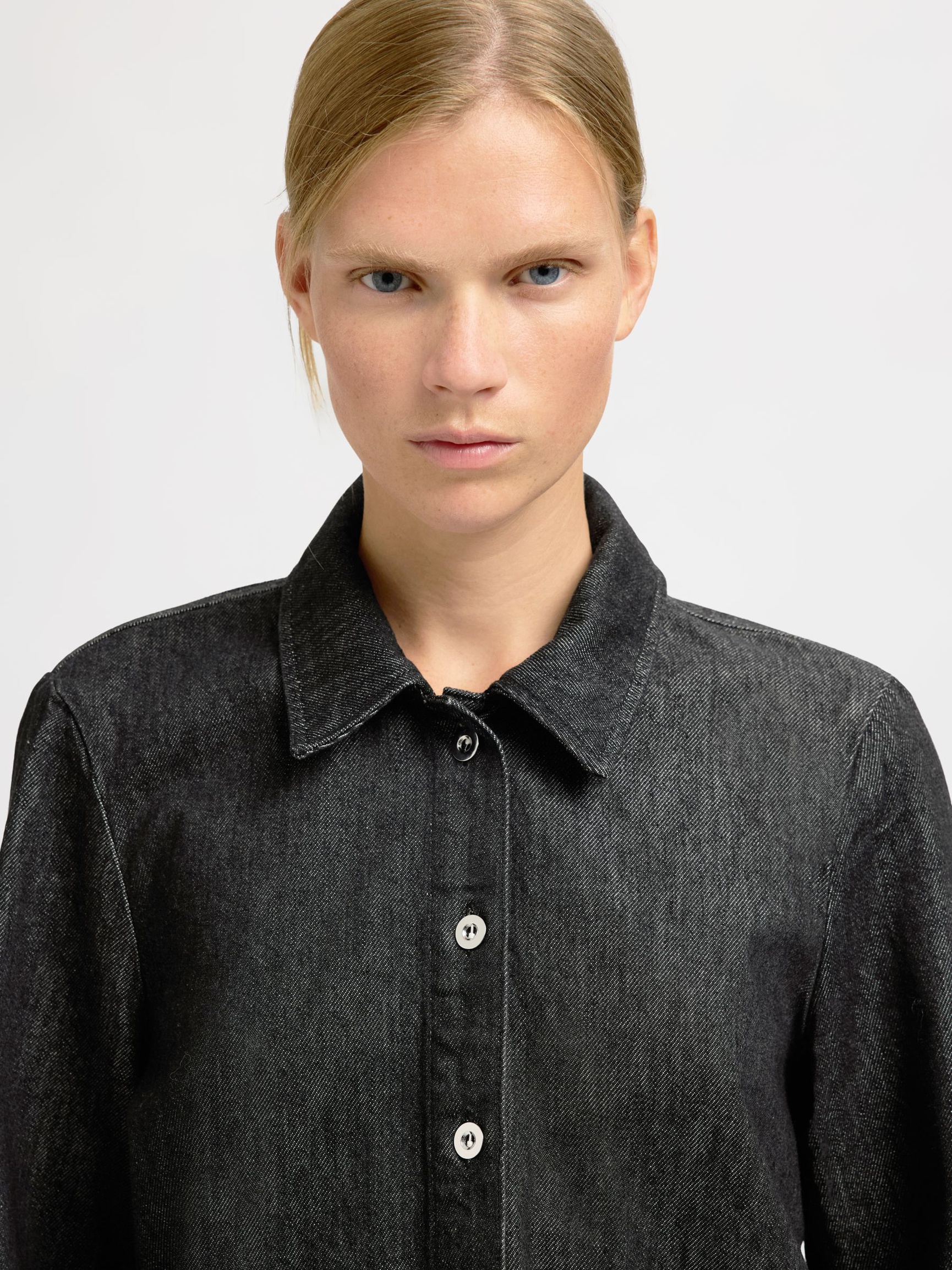 DARK WASH SPIJKERBLOUSE, Black Denim, highres