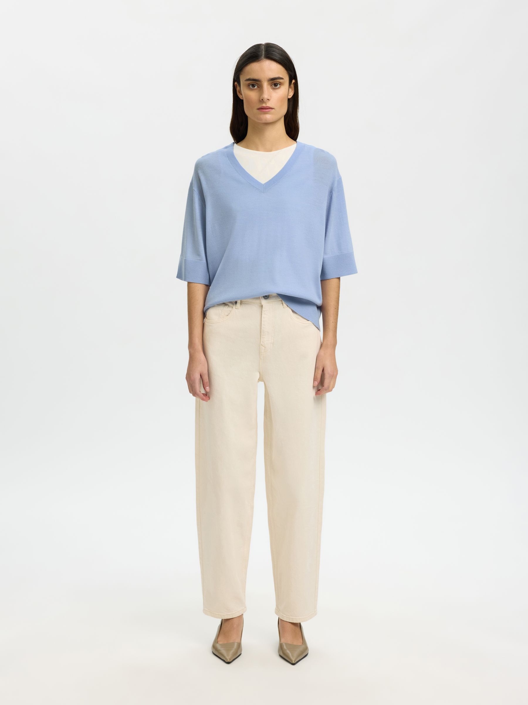 100% MERINOULL STICKAD TOPP, Cashmere Blue, highres