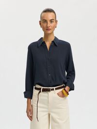 VISCOSE BLEND SHIRT, Dark Sapphire, highres