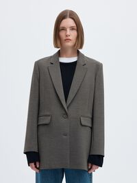 VISCOSE BLEND RELAXED BLAZER, Dark Grey Melange, highres