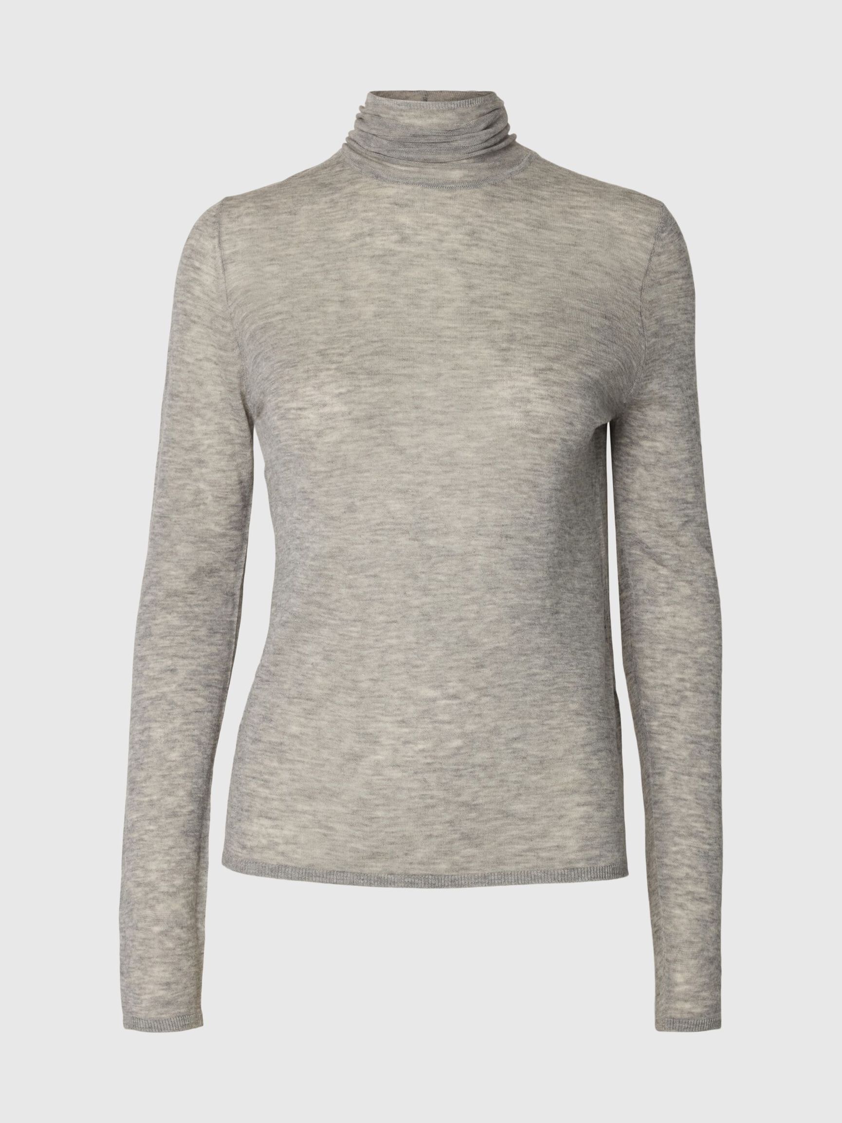 MERINO WOOL TURTLENECK, Light Grey Melange, highres