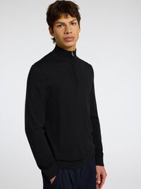 100% MERINO WOOL HALF-ZIP JUMPER, Black, highres