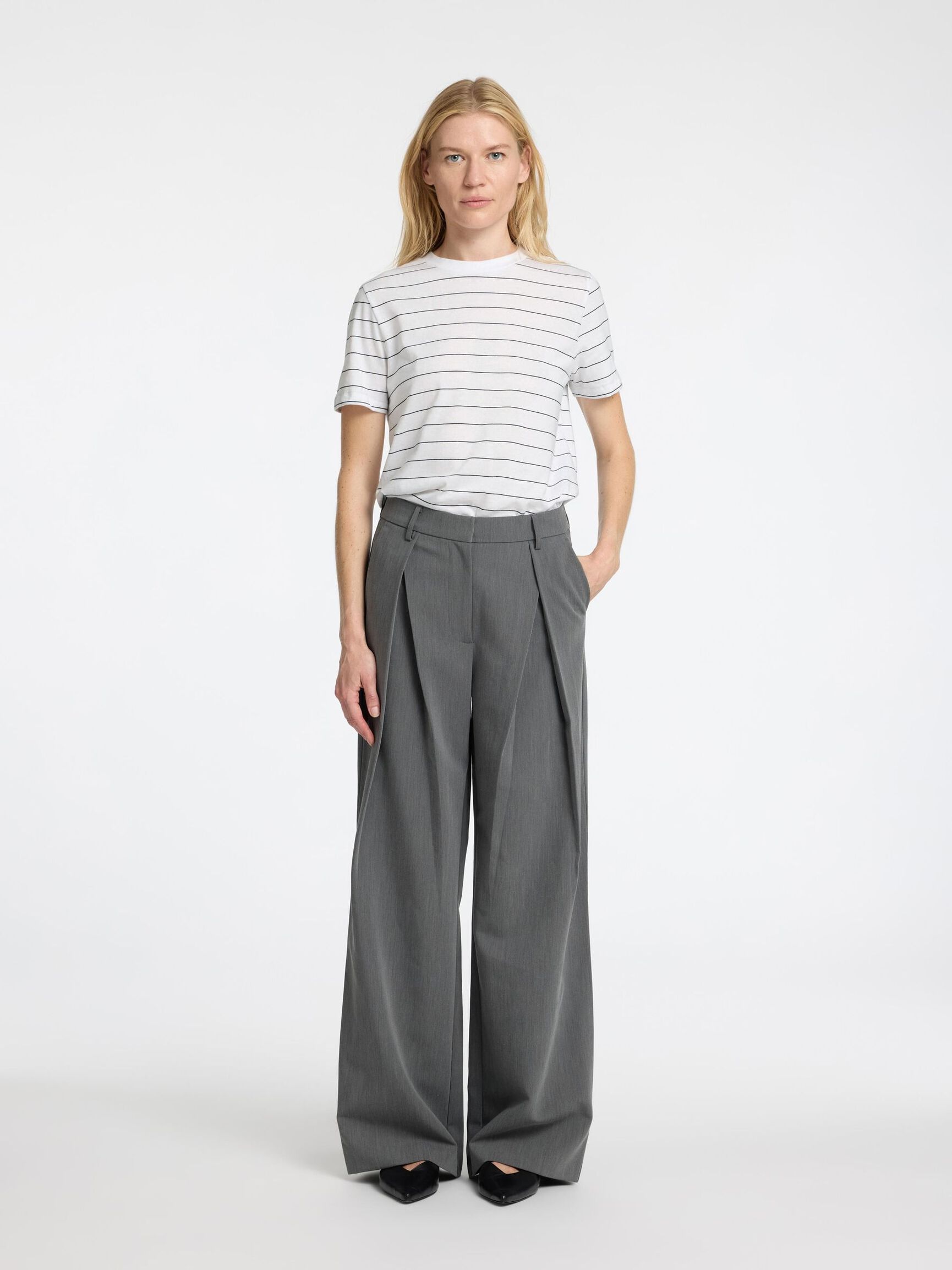 STRIPED COTTON T-SHIRT, Bright White, highres