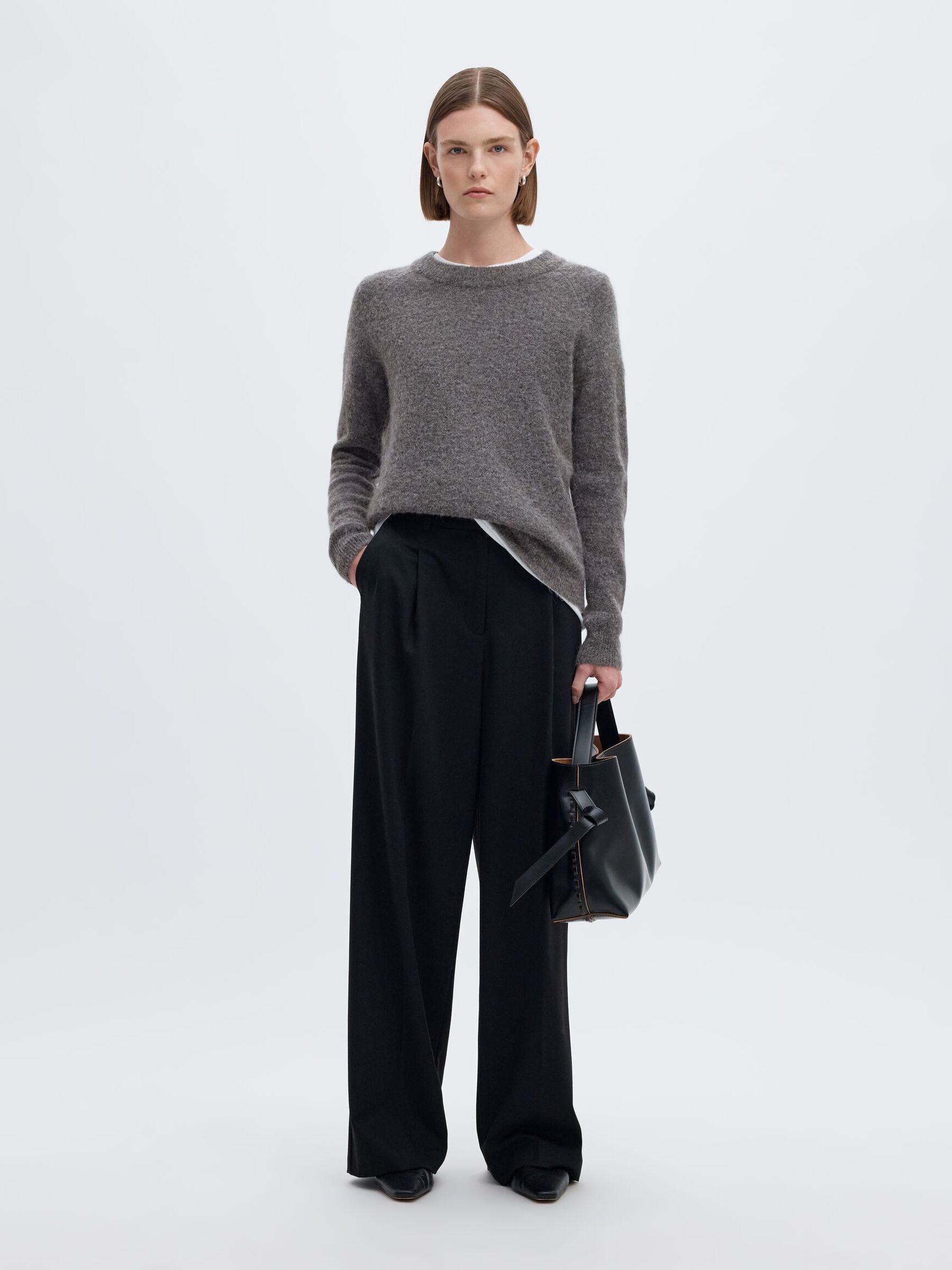 WOOL BLEND JUMPER, Medium Grey Melange, highres