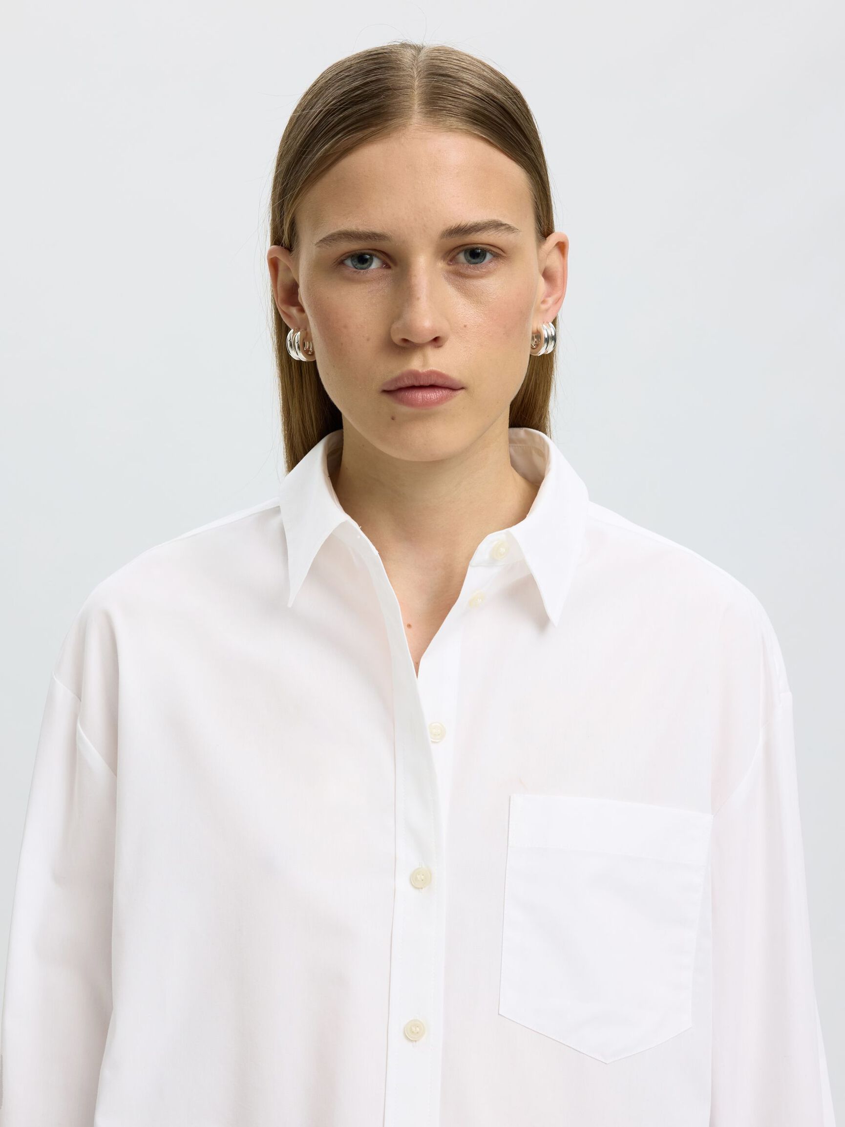COTTON OVERSIZED SHIRT, Bright White, highres