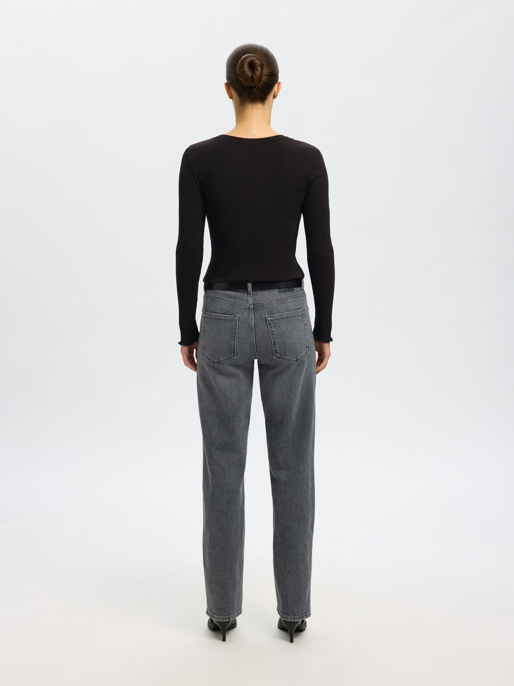 RIBBET TOP MED LANGE ÆRMER, Black, highres