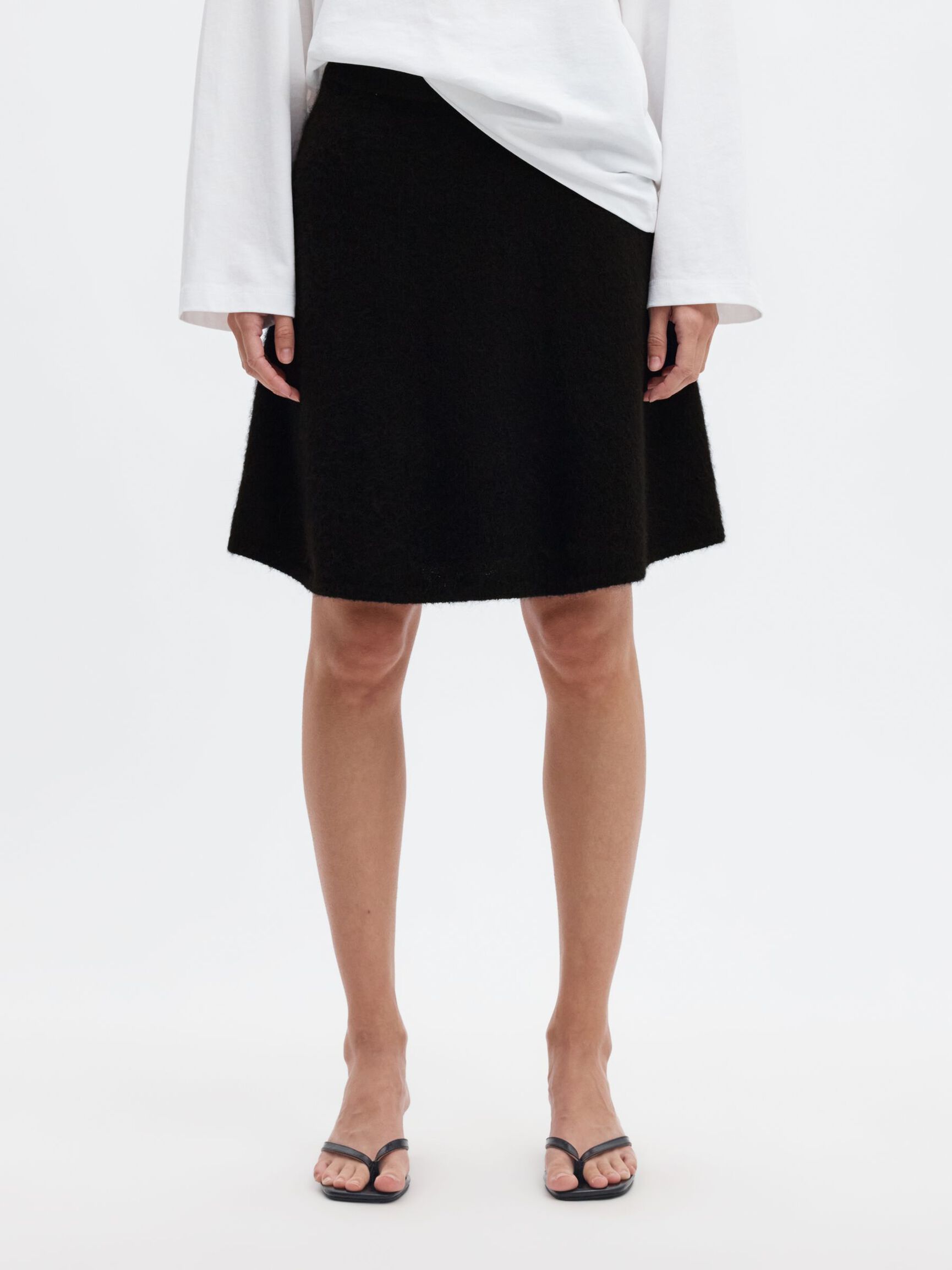 BRUSHED KNITTED SKIRT, Black, highres
