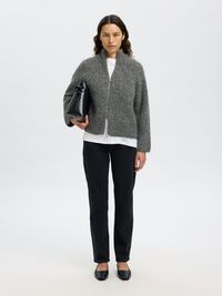 WOOL BLEND ZIP-FRONT CARDIGAN, Medium Grey Melange, highres