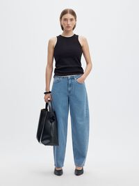 HIGH WAISTED BARREL FIT JEANS, Light Blue Denim, highres