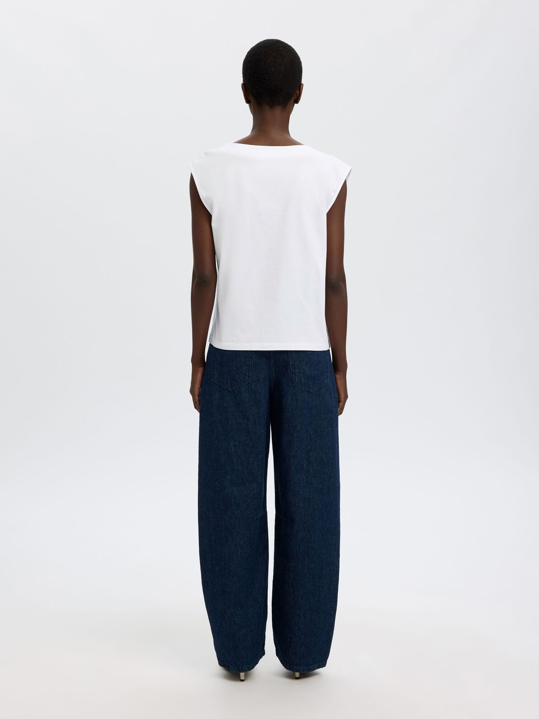 COTTON SLEEVELESS TOP, Bright White, highres