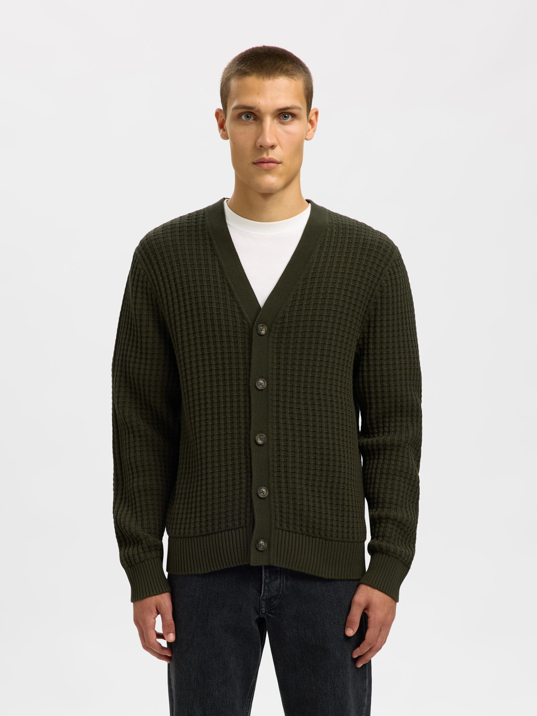 100% COTTON KNITTED CARDIGAN, Forest Night, highres