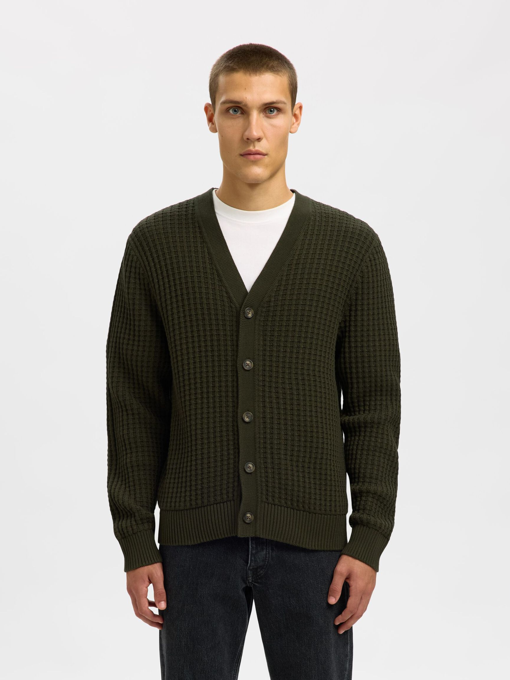 100% COTTON KNITTED CARDIGAN, Forest Night, highres