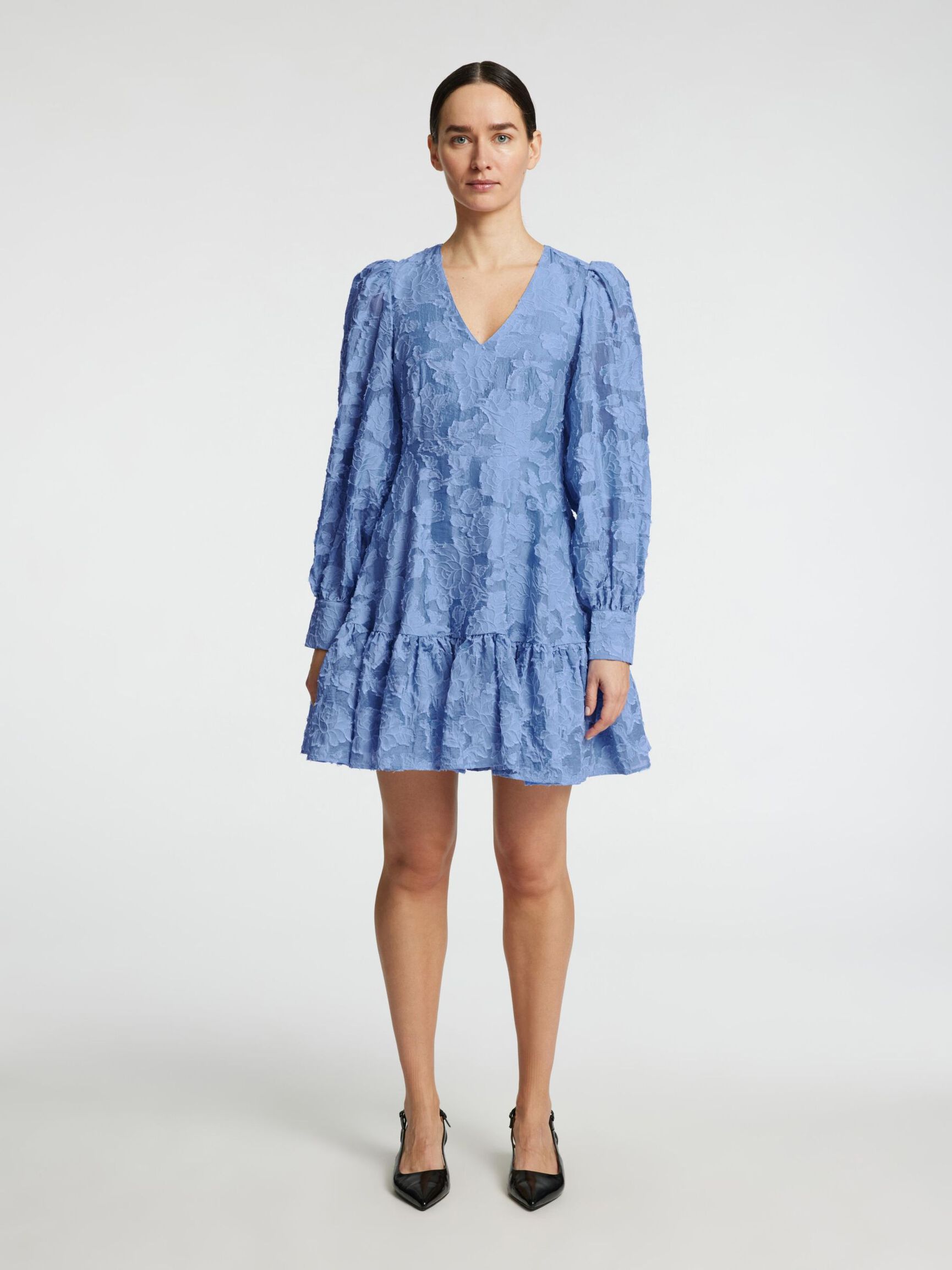 GEBLÜMTES LANGARM MINIKLEID, Vista Blue, highres