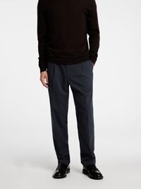 VISCOSE BLEND PLEATED TROUSERS, Dark Navy, highres