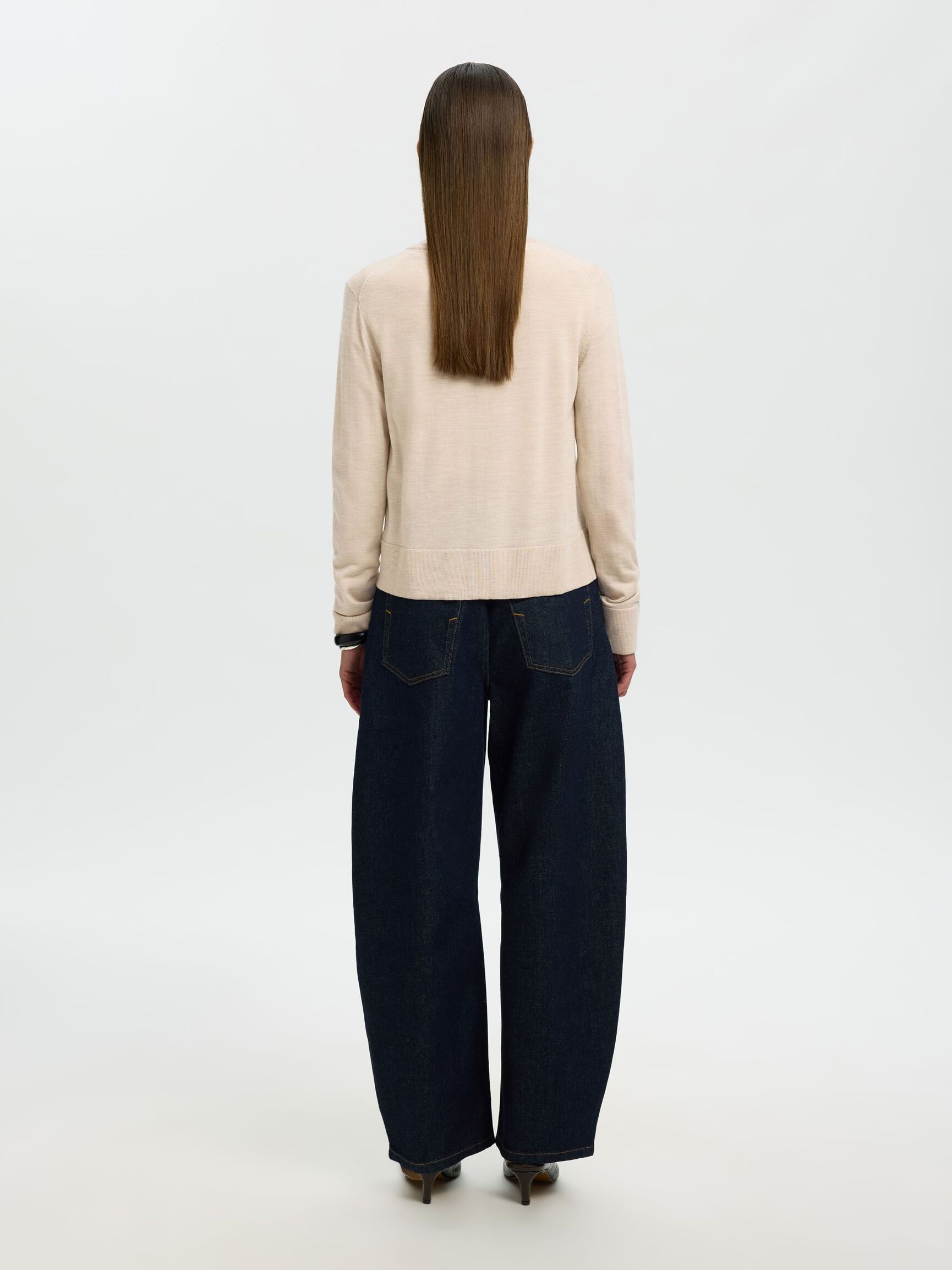 100% MERINO WOOL KNITTED CARDIGAN, Oatmeal, highres