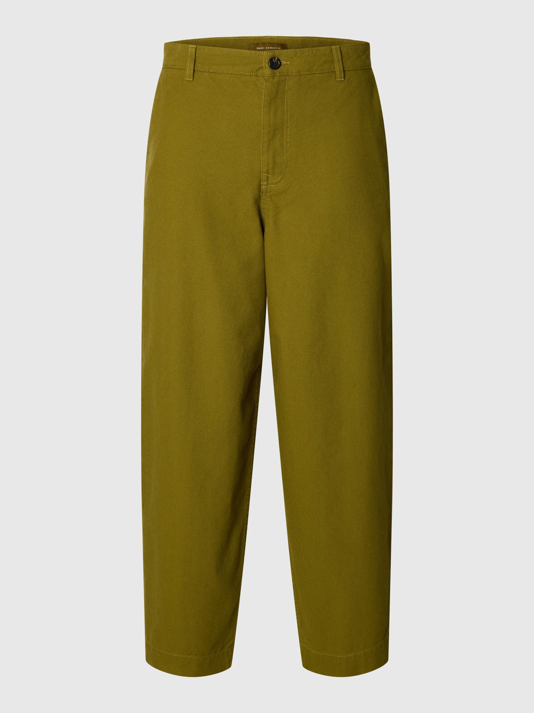 LINEN BLEND BARREL FIT TROUSERS, Fir Green, highres