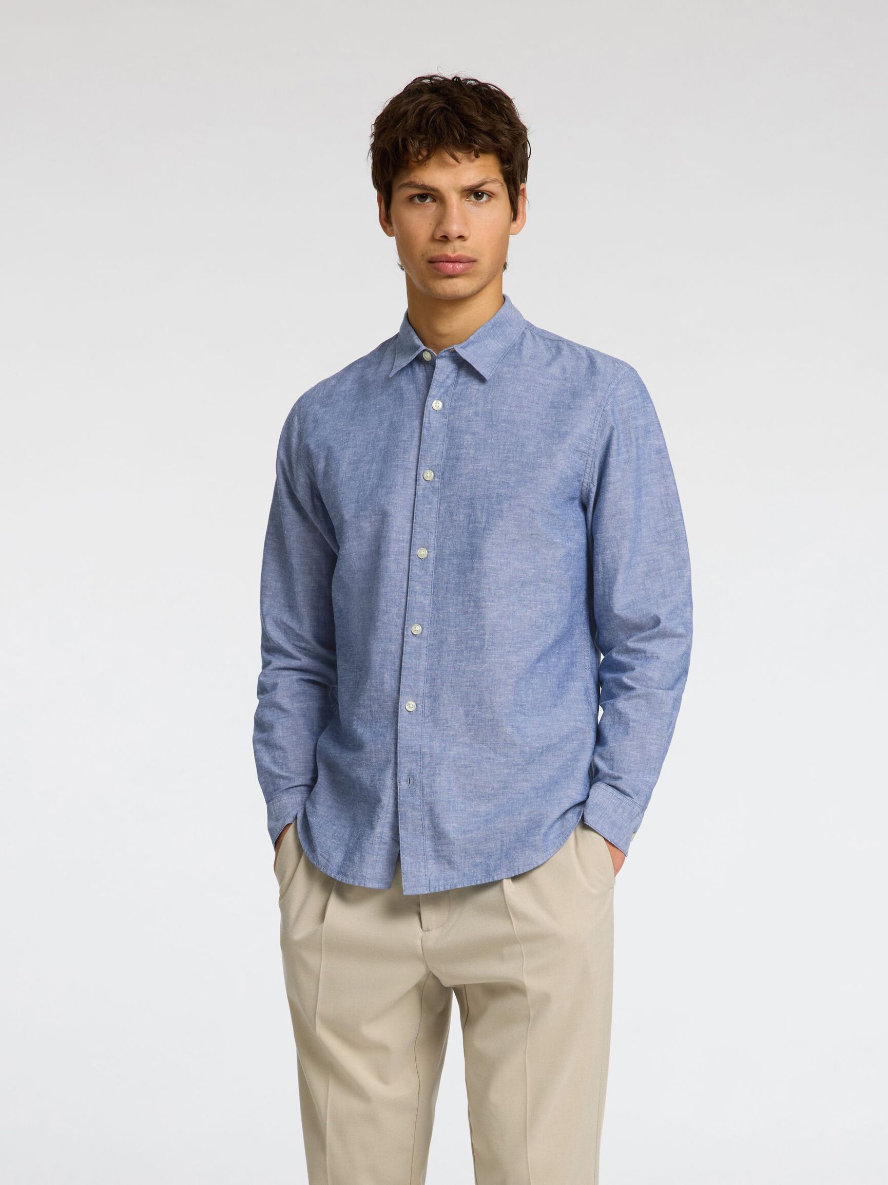 LANGARM HEMD, Medium Blue Denim, highres