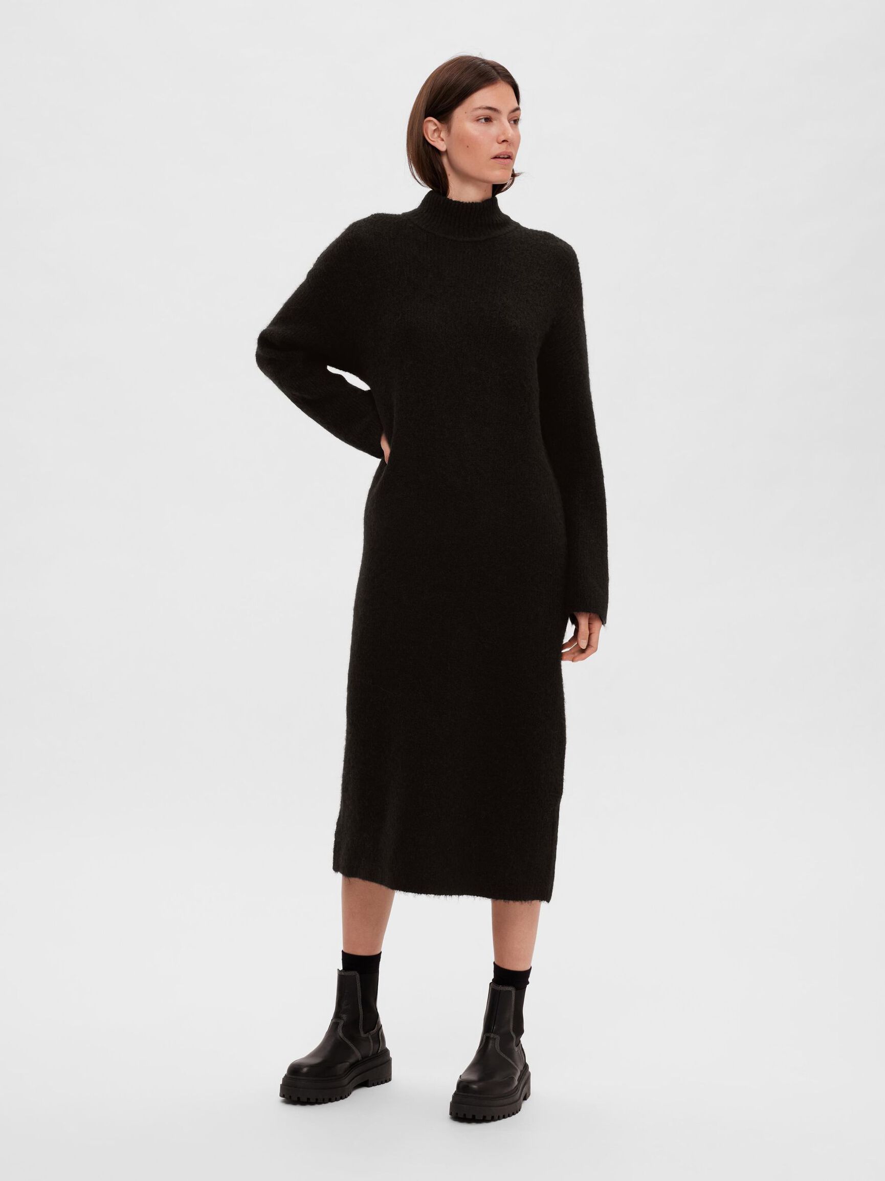 WOOL BLEND MAXI DRESS, Black, highres