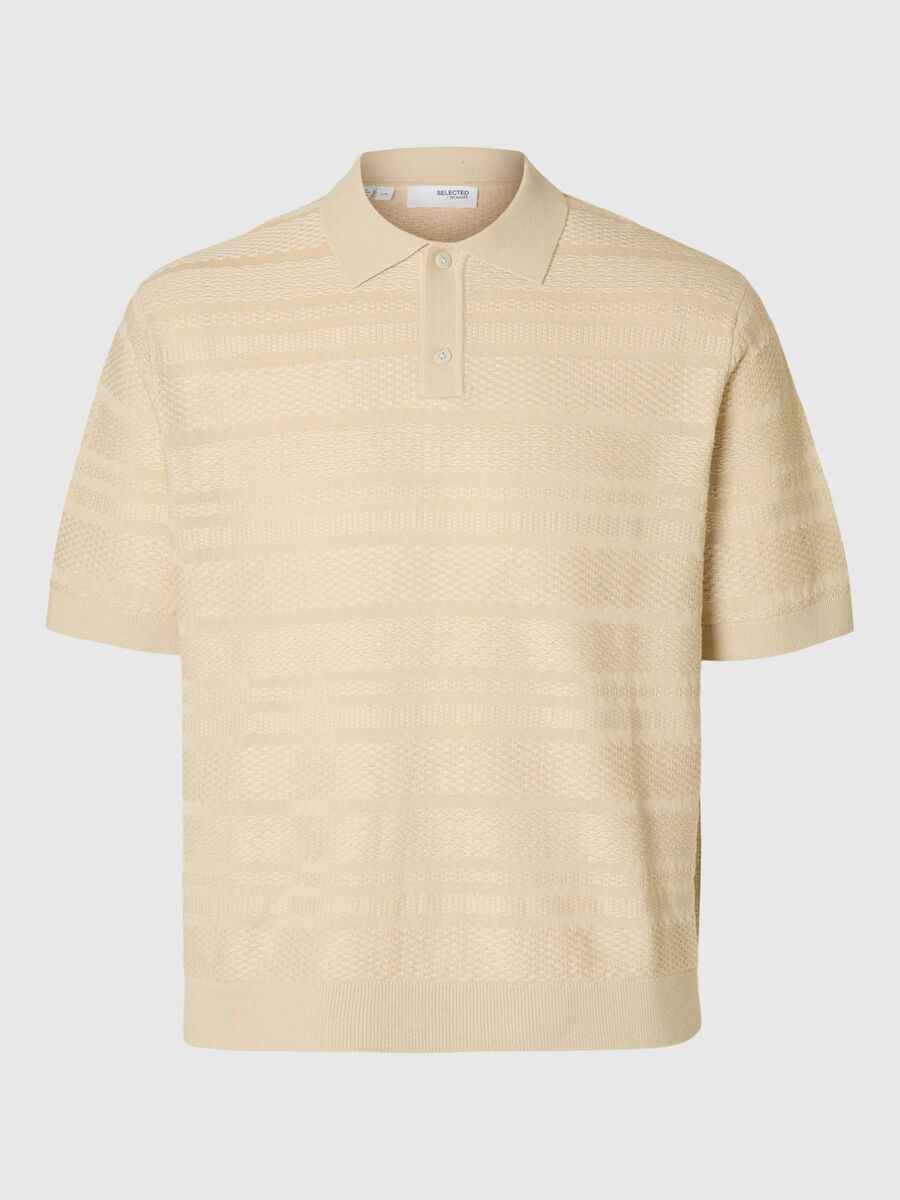 Selected TEXTURED KNITTED POLO SHIRT, Oatmeal, highres - 16097574_Oatmeal_001.jpg