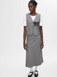 TAILORED WOOL BLEND MIDI SKIRT, Grey Melange, highres
