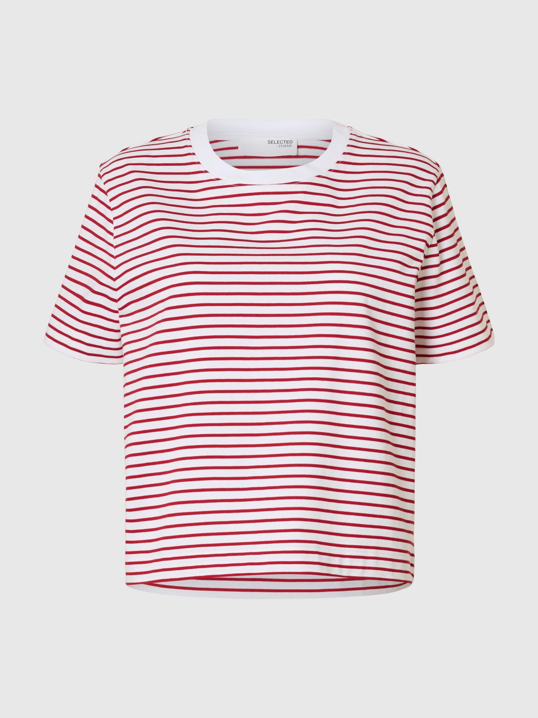 GESTREEPT BOXY T-SHIRT, Equestrian Red, highres