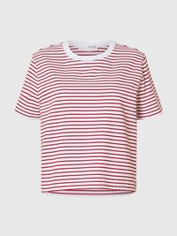 GESTREEPT BOXY T-SHIRT, Equestrian Red, highres