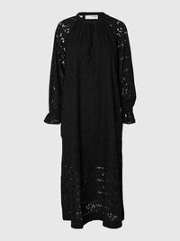 BRODERIE ANGLAISE MAXI JURK, Black, highres