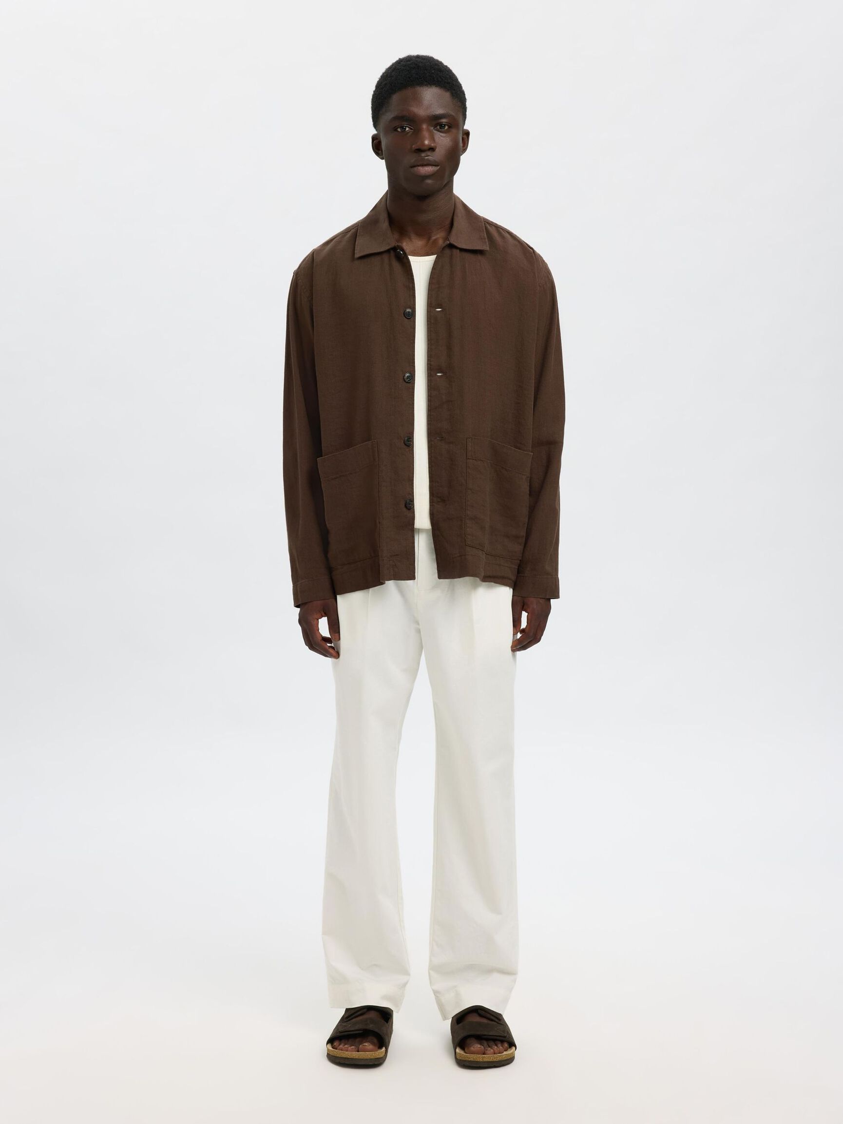 LINEN BLEND OVERSHIRT, Demitasse, highres