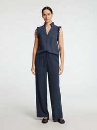 ÆRMELØS TOP MED FLÆSEDETALJE, Dark Sapphire, highres