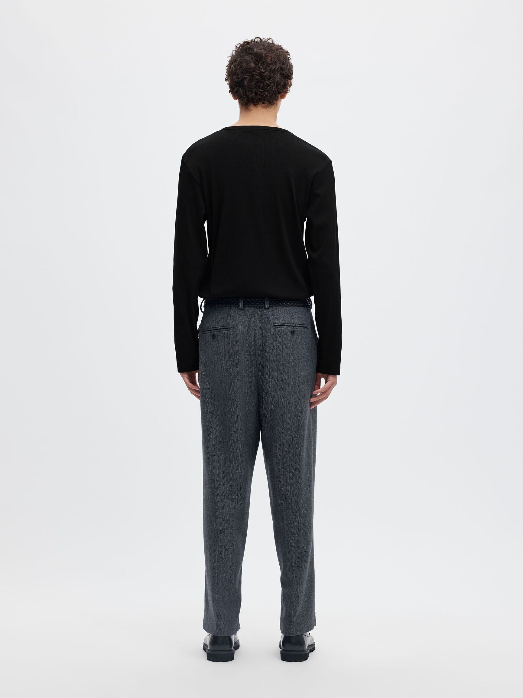 RIBBED BUTTON LONG-SLEEVED T-SHIRT, Black, highres