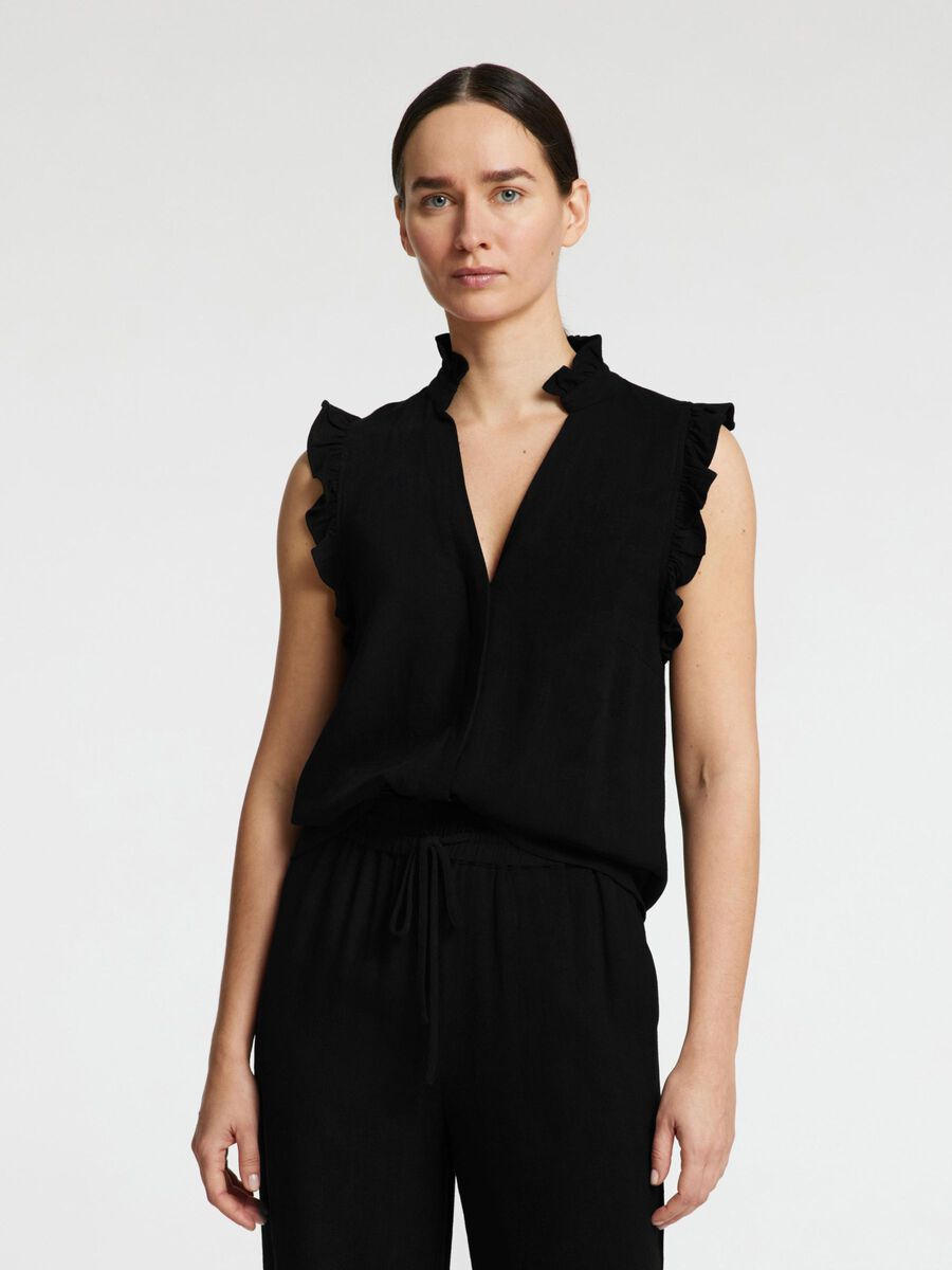 Selected SLEEVELESS RUFFLE DETAIL TOP, Black, highres - 16096447_Black_003.jpg
