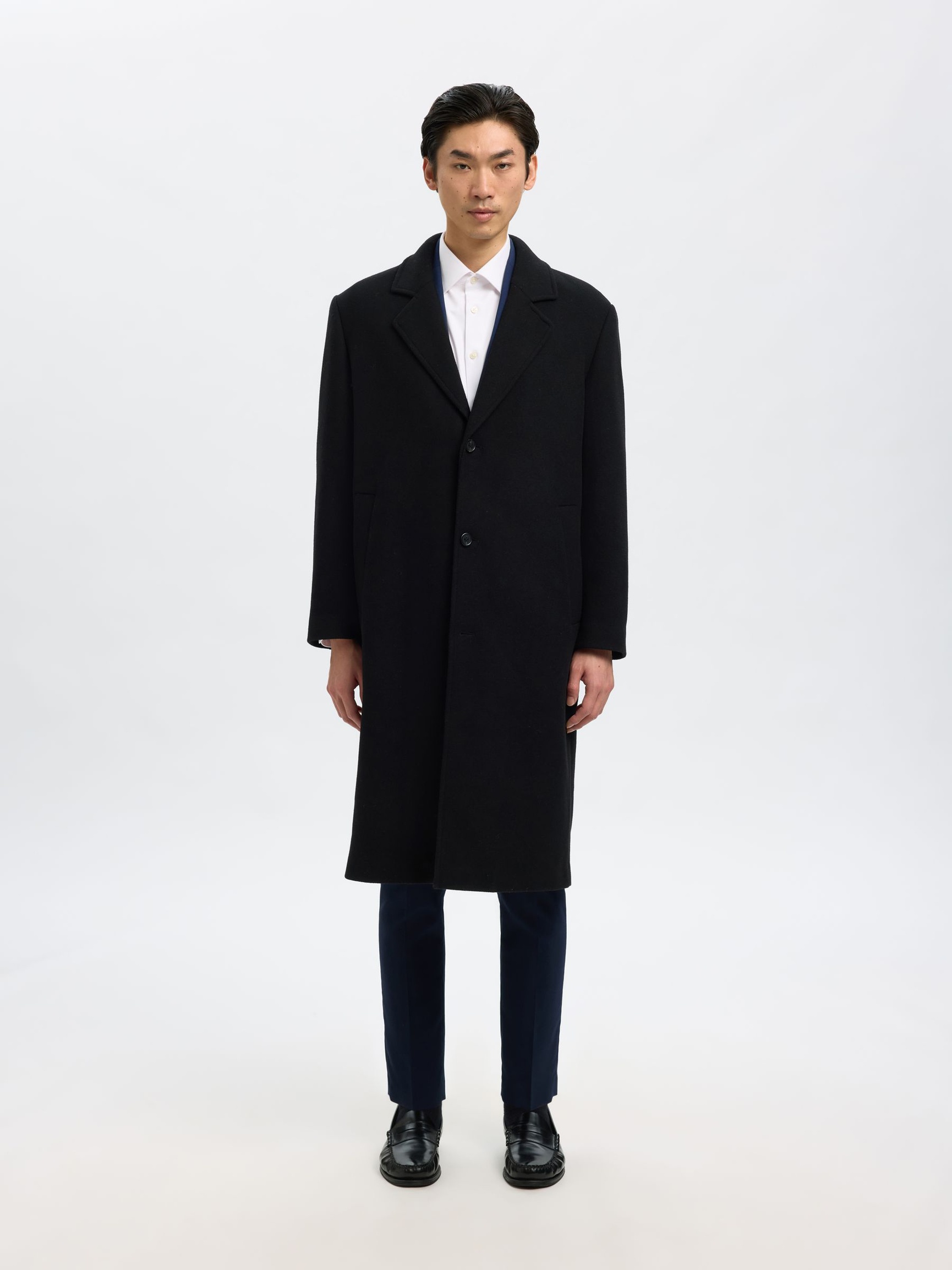 WOVEN WOOL BLEND BLAZER, Navy Blazer, highres
