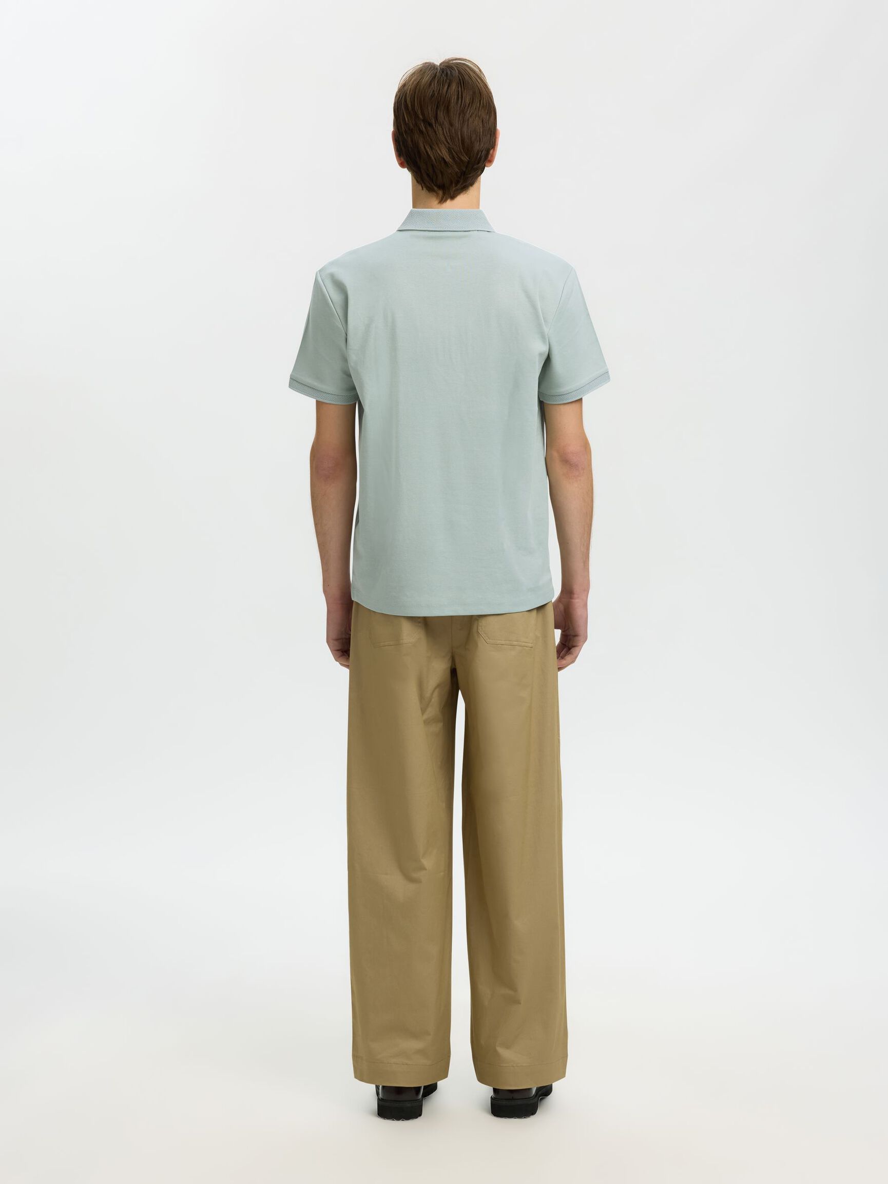 ZIPPER POLOHEMD AUS STRICK, Aqua Gray, highres