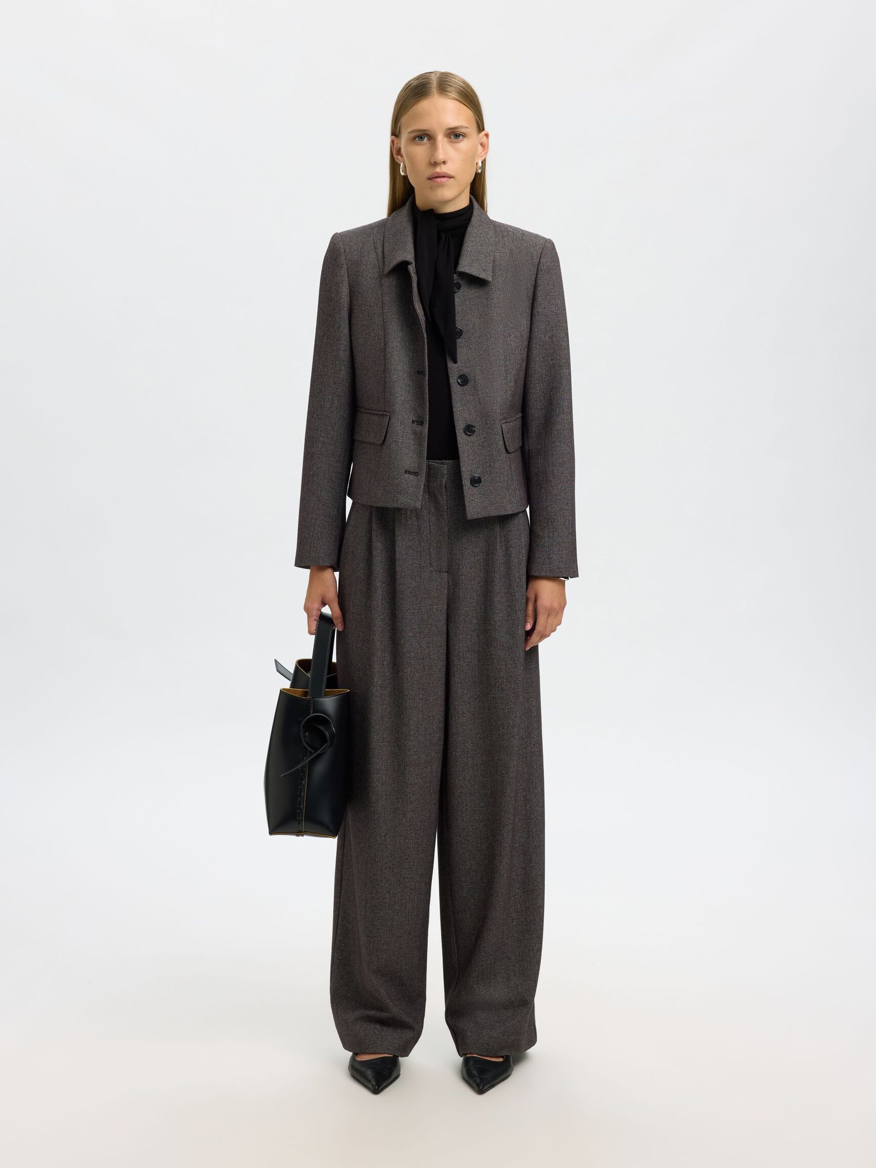 COL MONTANT TOP À MANCHES LONGUES, Black, highres