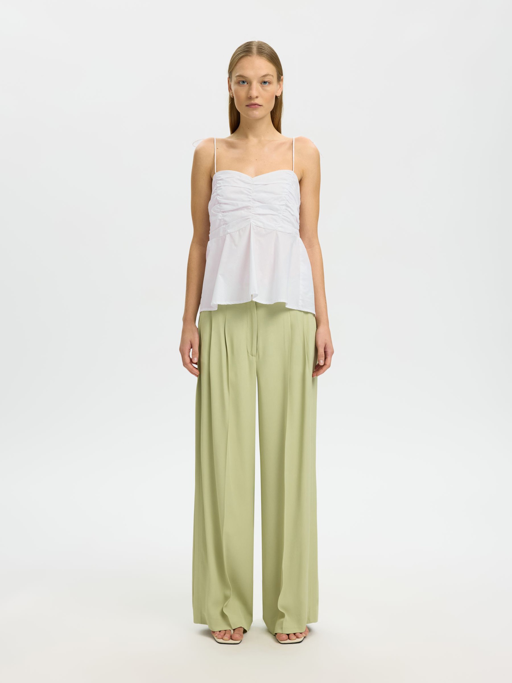 KATOENEN TOP MET SPAGHETTIBANDJES, Bright White, highres