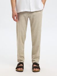 SLIM TAPERED LINEN BLEND TROUSERS, Vetiver, highres