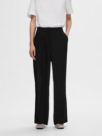WOVEN WIDE-LEG TROUSERS, Black, highres