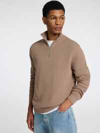 HALVE RITSSLUITING SWEATER, Greige, highres