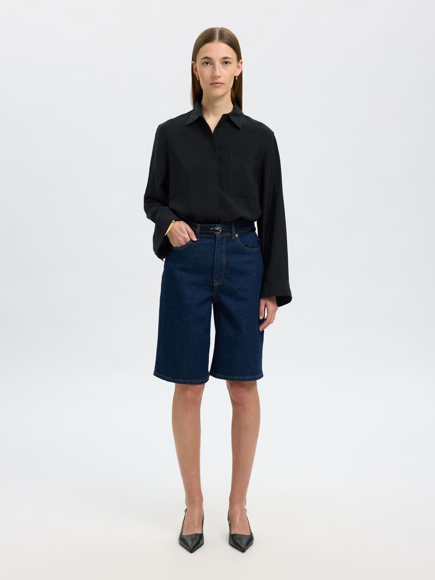 MEZCLA DE VISCOSA CAMISA, Black, highres