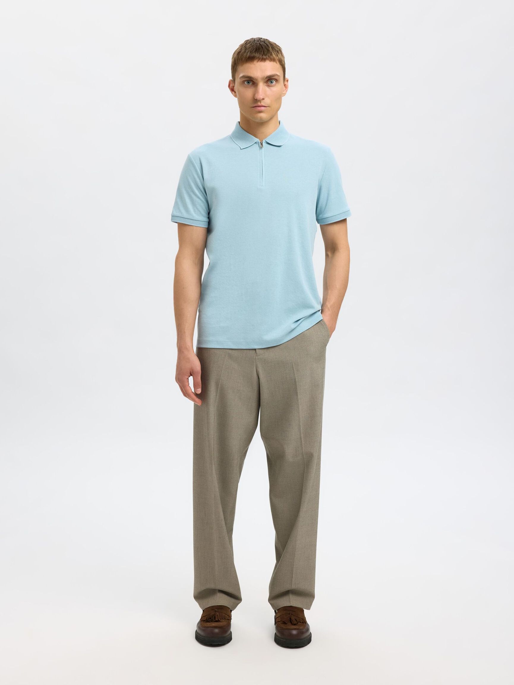 ZIPPER POLO SHIRT, Winter Sky, highres