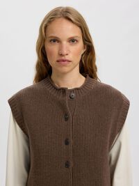 WOOL KNITTED VEST, Turkish Coffee, highres